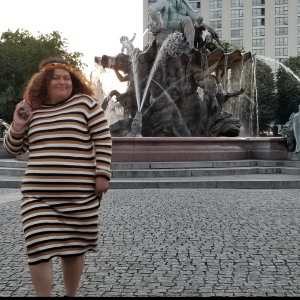 Striped ribbed long sleeve dress